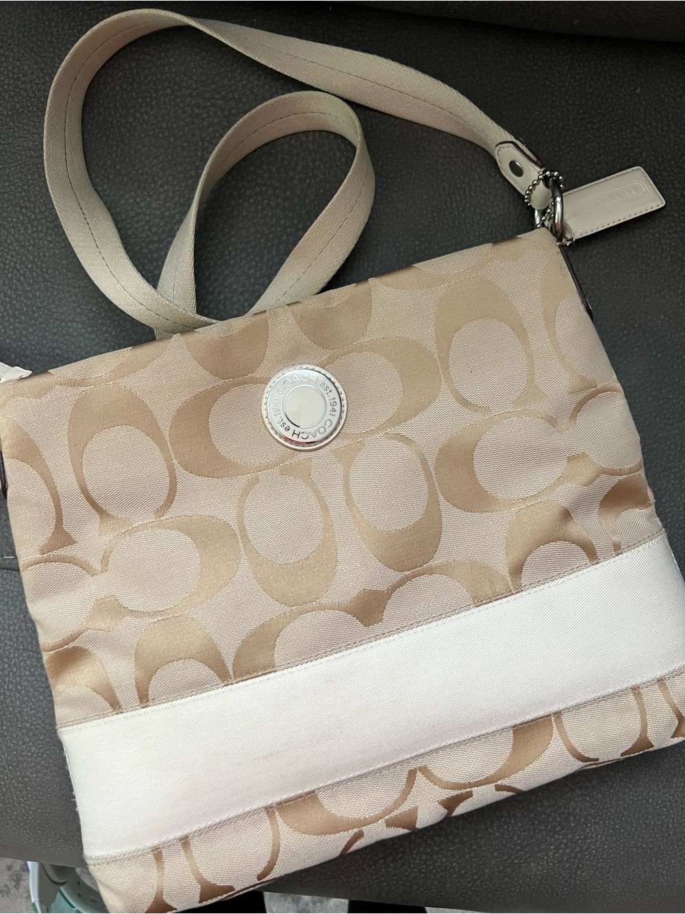 Coach Tan and Cream Signature Crossbody Bag
